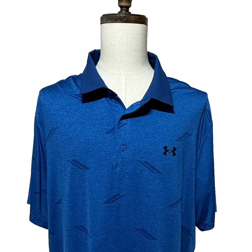 Under Armour Shirt Mens 3XL Blue Playoff Deuces Jacqard Golf Polo Short Sleeve